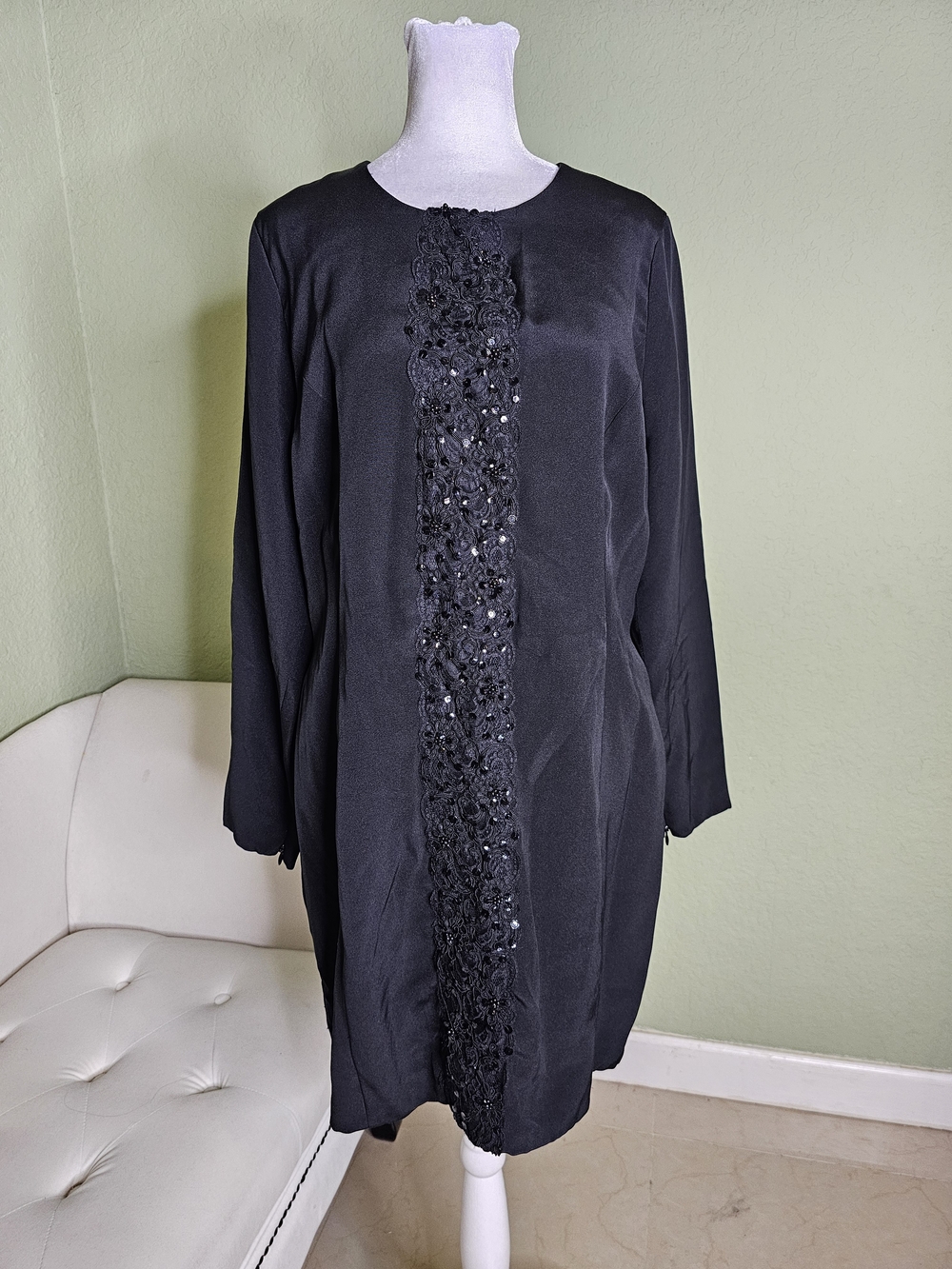 Carolina Herrera Black Dress with Center Embellished Lace Panel